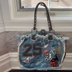 Jamin Puech Rock n’ Roll Denim Tote Bag. Just in time for the Stones Tour!